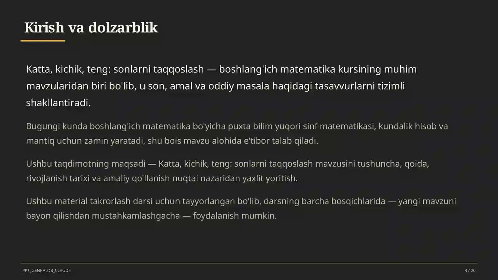 Katta, kichik, teng: sonlarni taqqoslash (1-sinf) 4