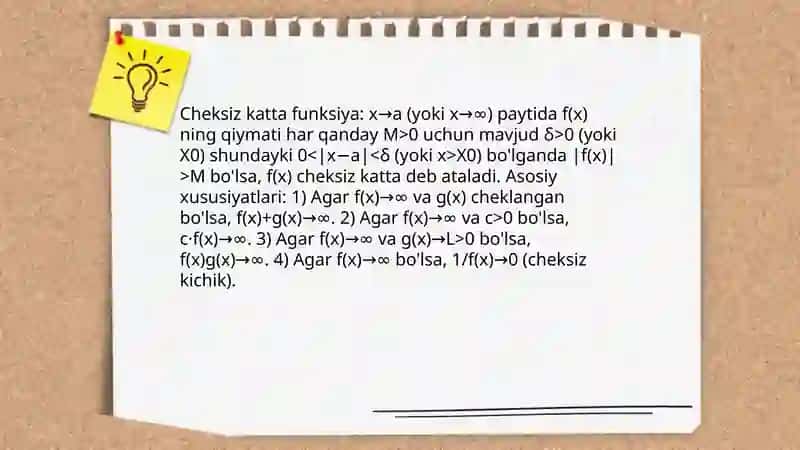 Cheksiz kichik va cheksiz katta funksiyalar. Funksiyalarni taqqoslash 4