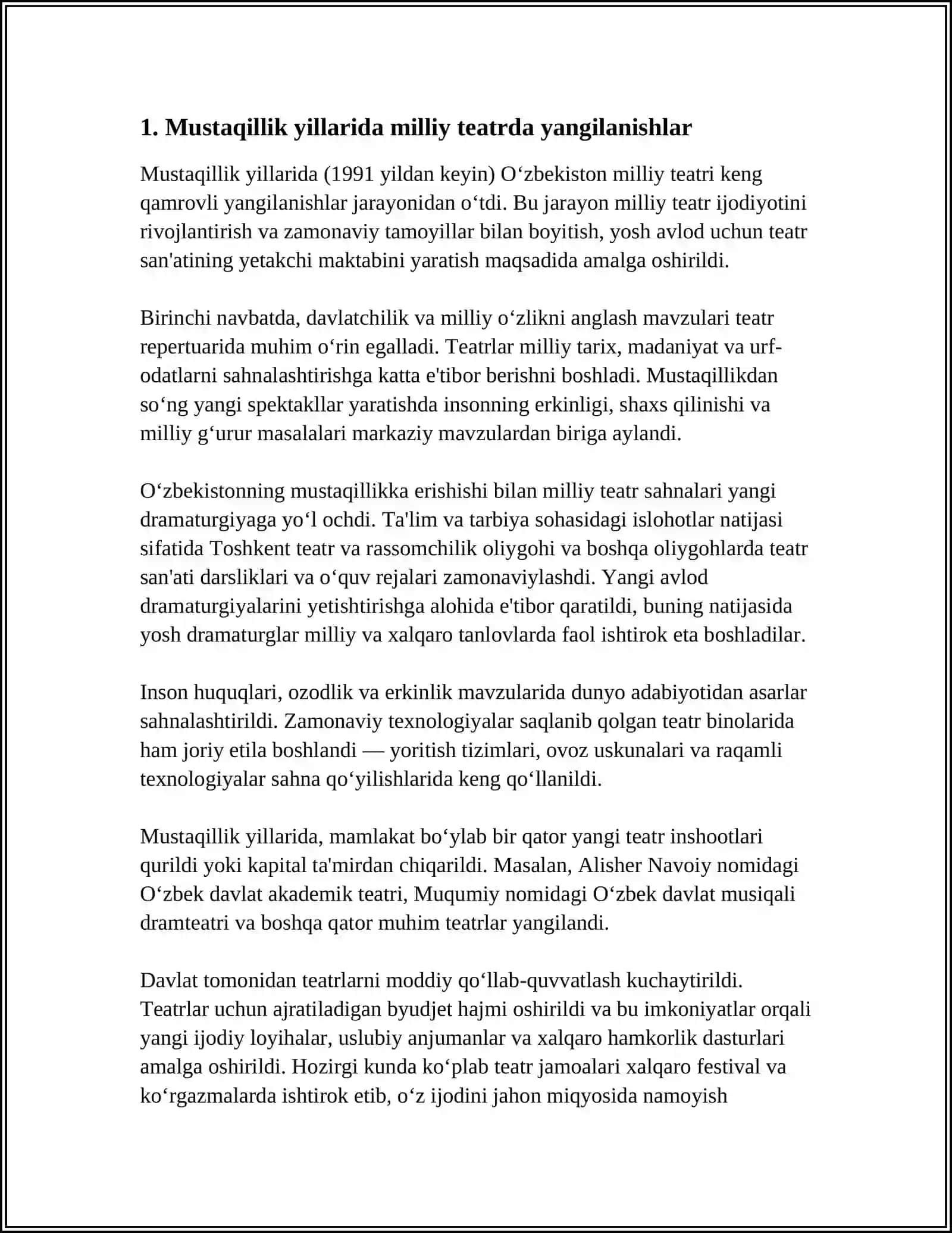 MUSTAQILLIK YILLARIDA MILLIY TEATR, KINO, TELEVIDENIE, OAVLARI RIVOJI 4