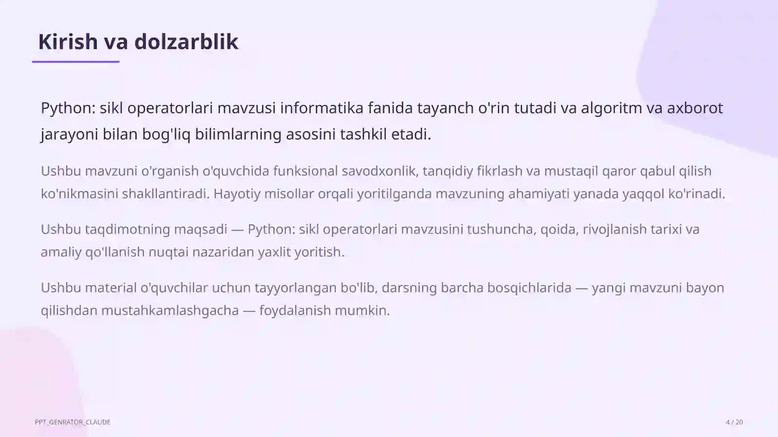 Python: sikl operatorlari (8-sinf) 4