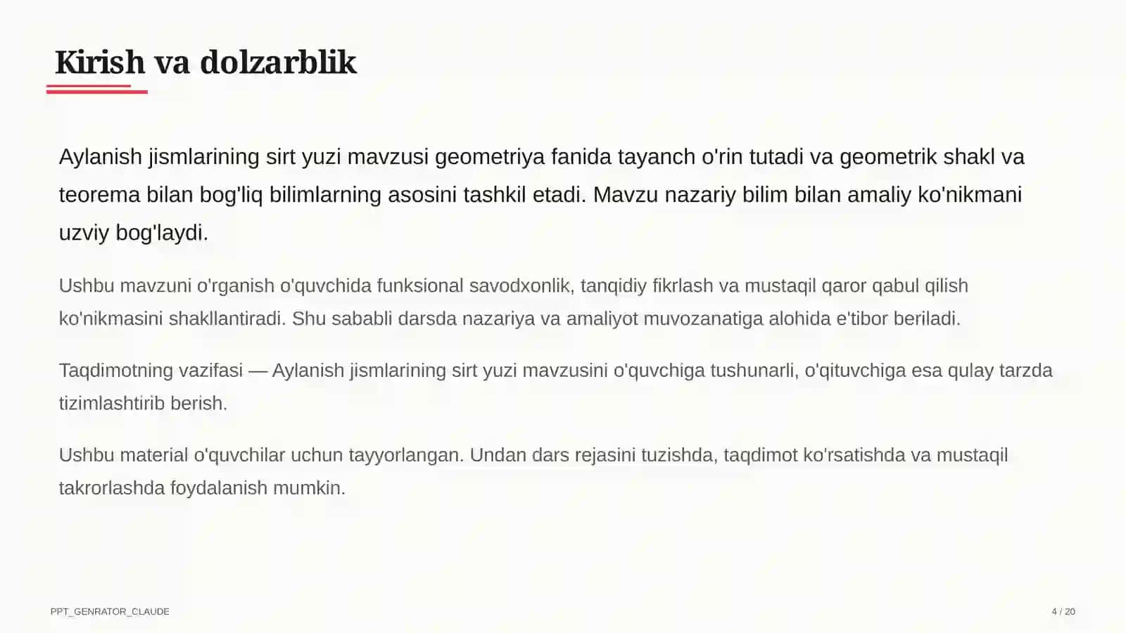 Aylanish jismlarining sirt yuzi (11-sinf) 4