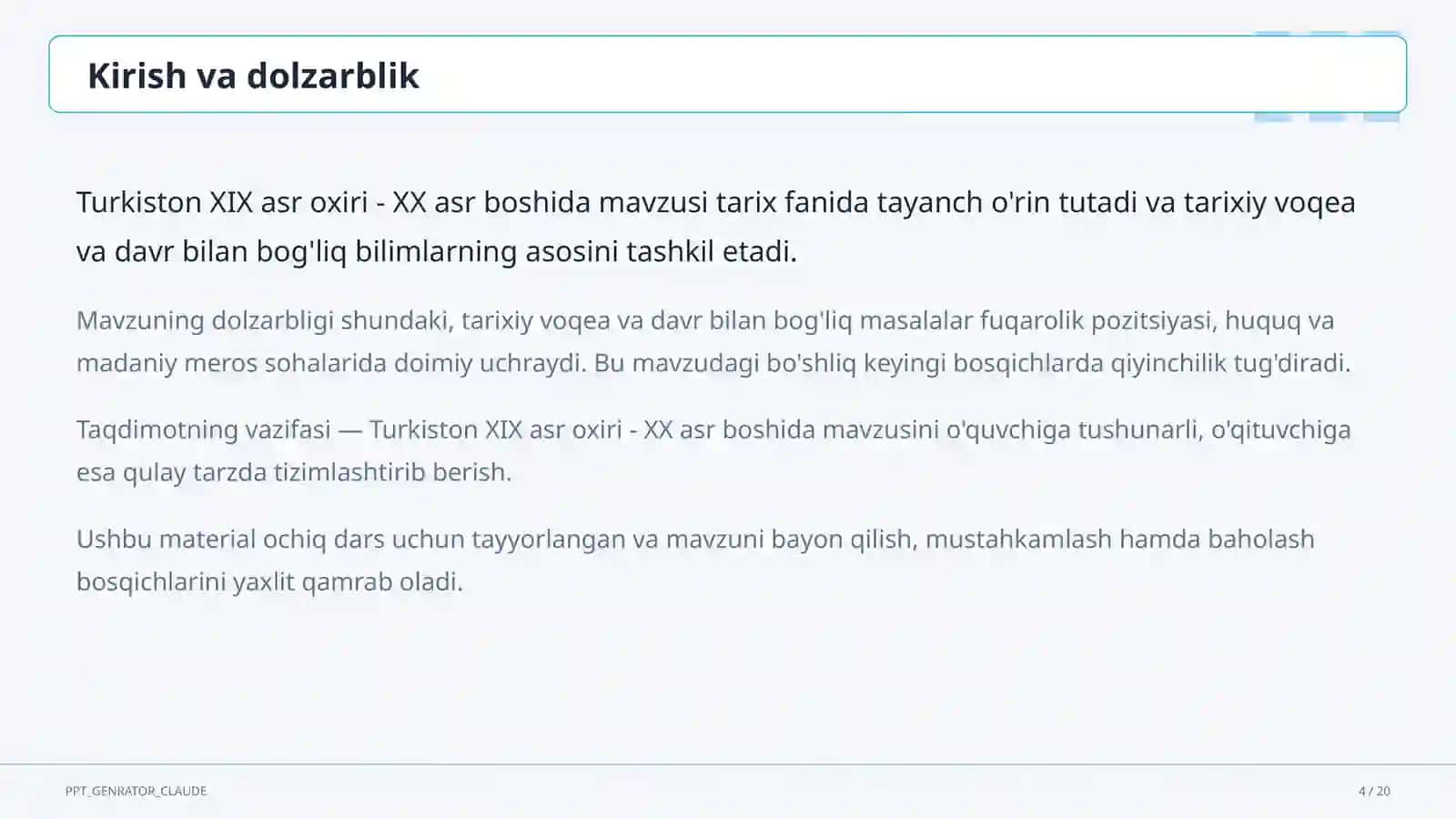 Turkiston XIX asr oxiri - XX asr boshida (9-sinf) 4