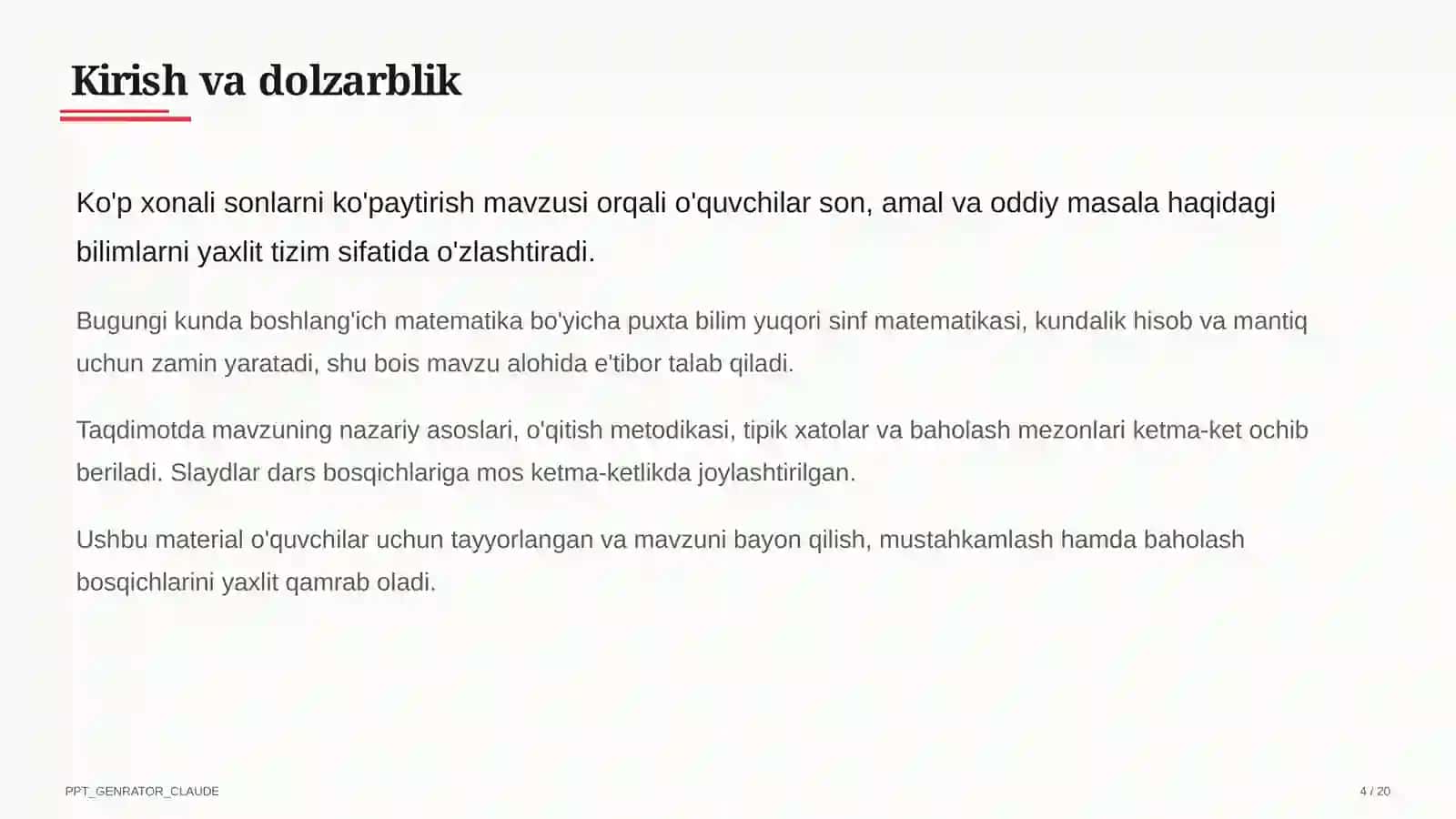 Ko'p xonali sonlarni ko'paytirish (4-sinf) 4