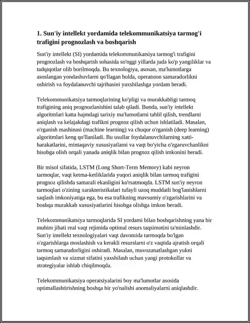 TELEKOMMUNIKATSIYADA SUNIY INTILEKDAN FOYDALANISH IMKONIYATLARI 4