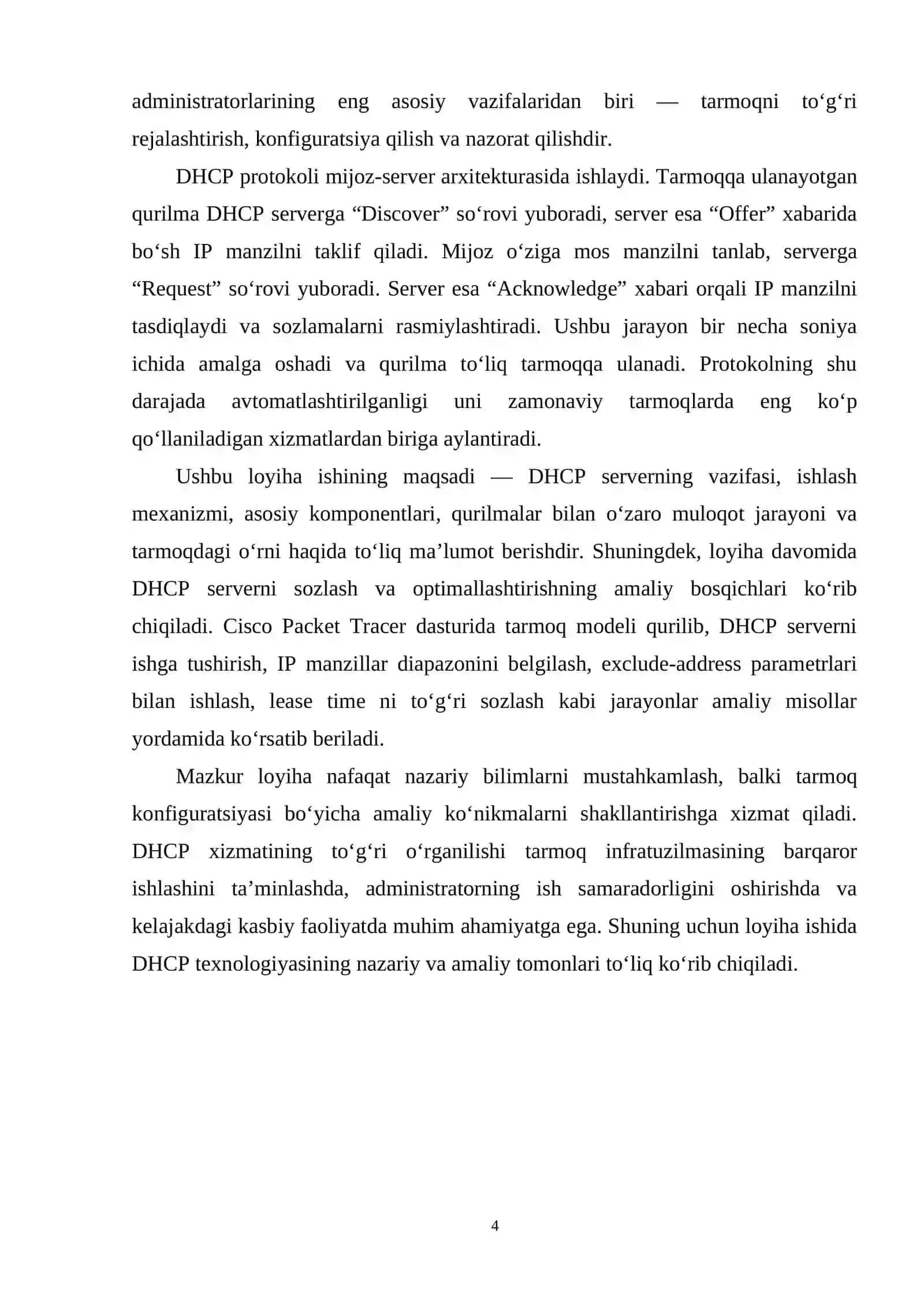 “Dynamic Host Configuration Protocol (DHCP) serverni sozlash va optimallashtirish” 4