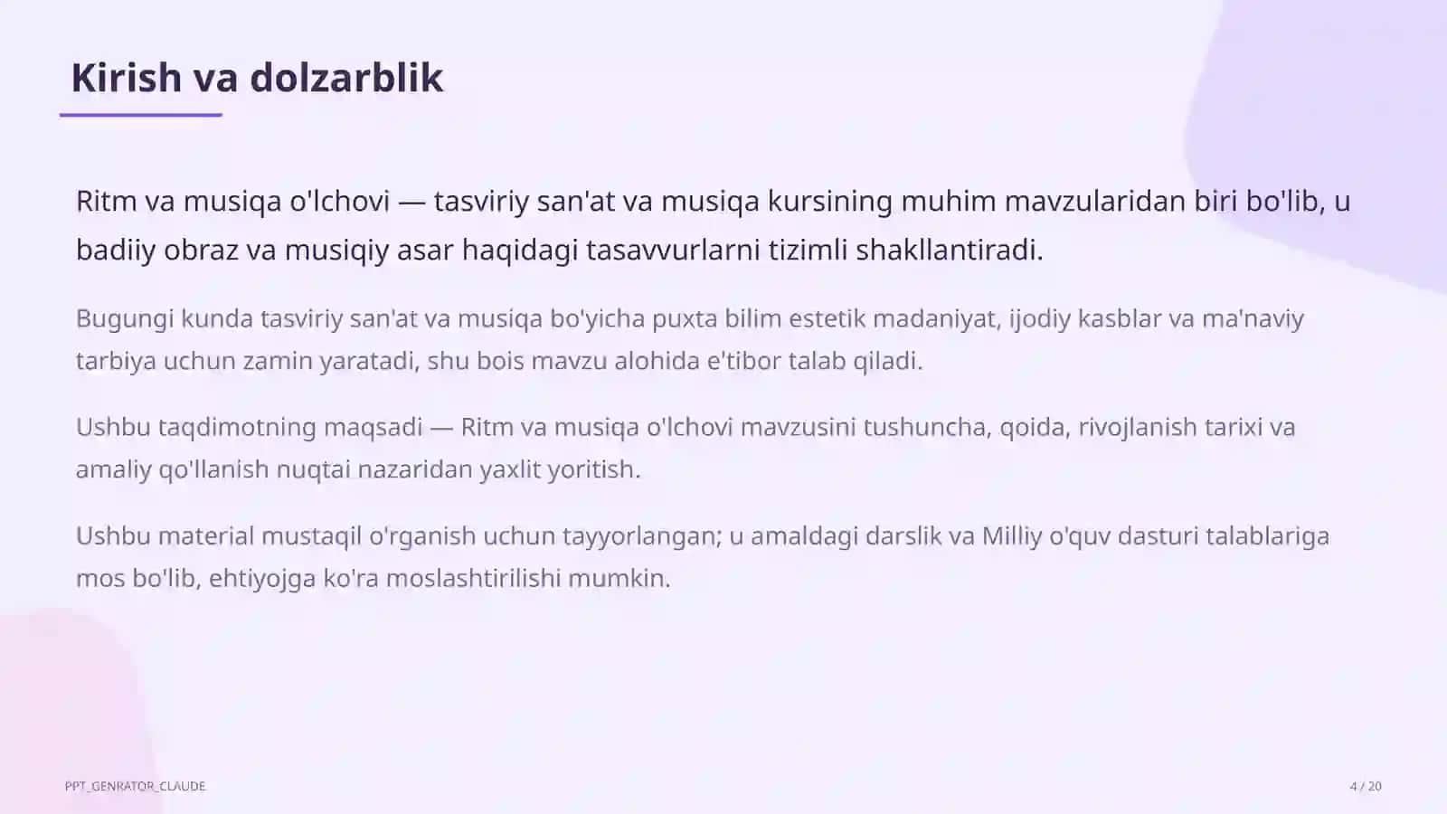 Ritm va musiqa o'lchovi (3-sinf) 4