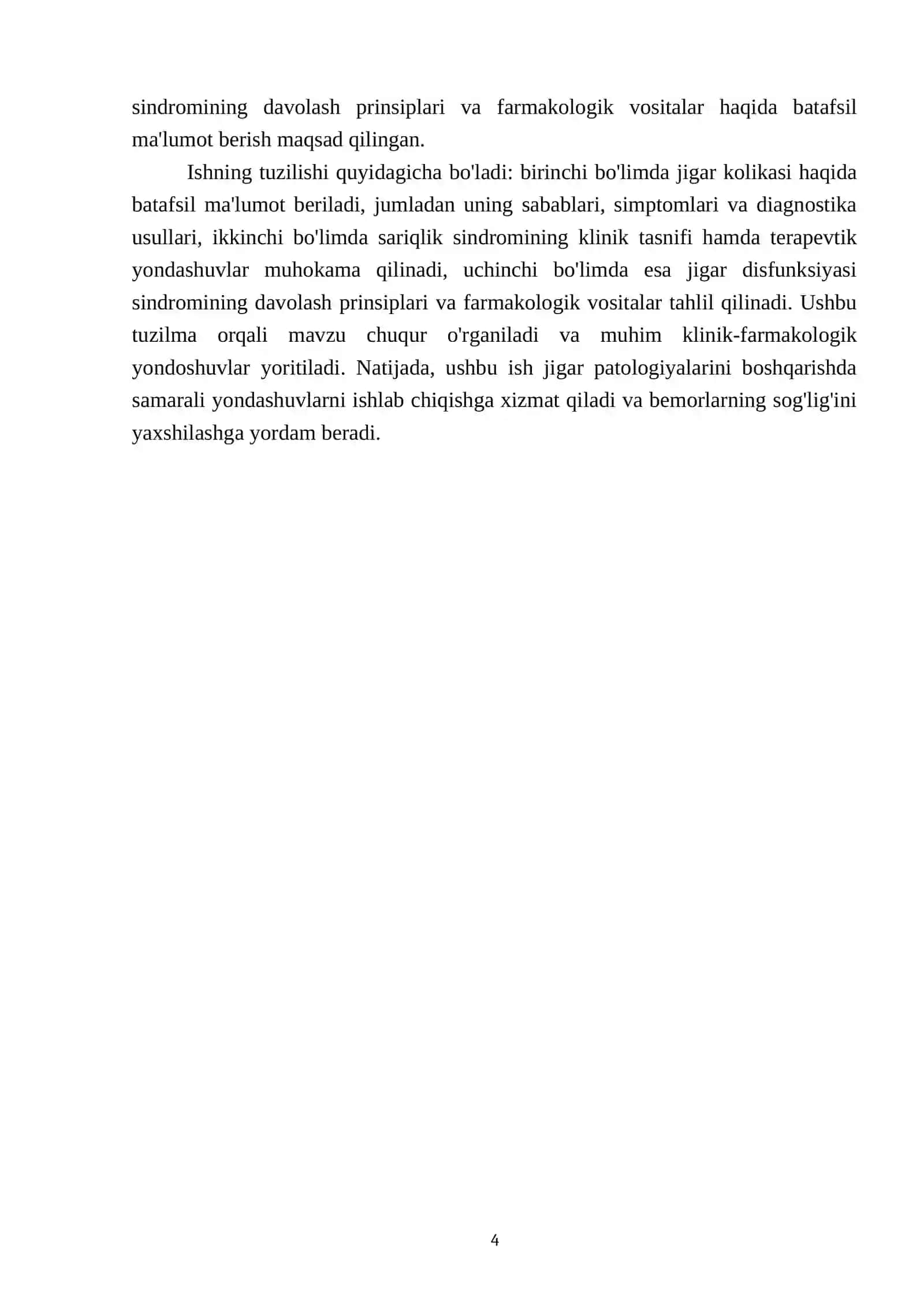 Jigar kolikasi, sariqlik sindromi, jigar disfunksiyasi sindromlarining ratsional terapiyasiga klinik-farmakologik yondoshuv 4