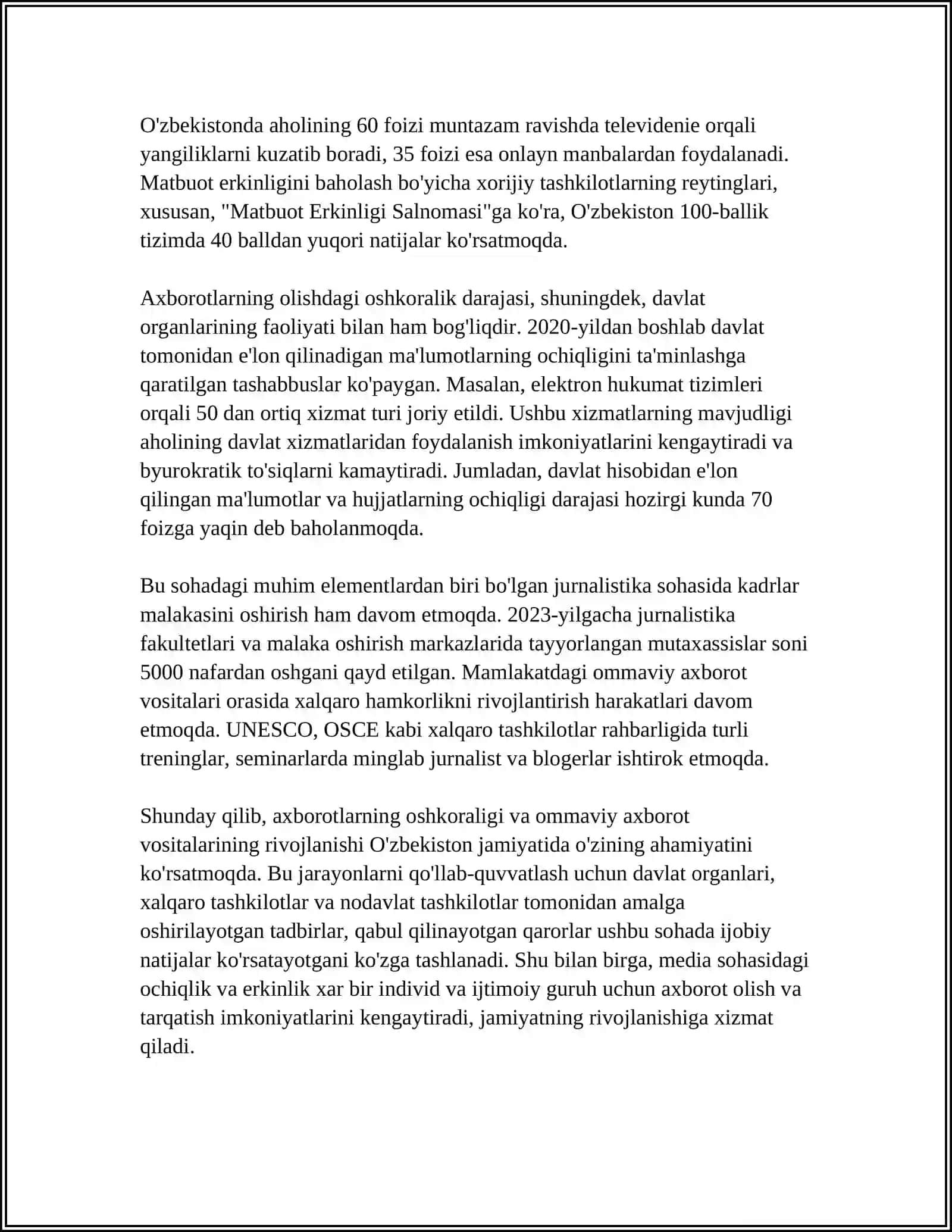 Axborotlarning Oshkora Qilishning Halqaro Andozalari 4