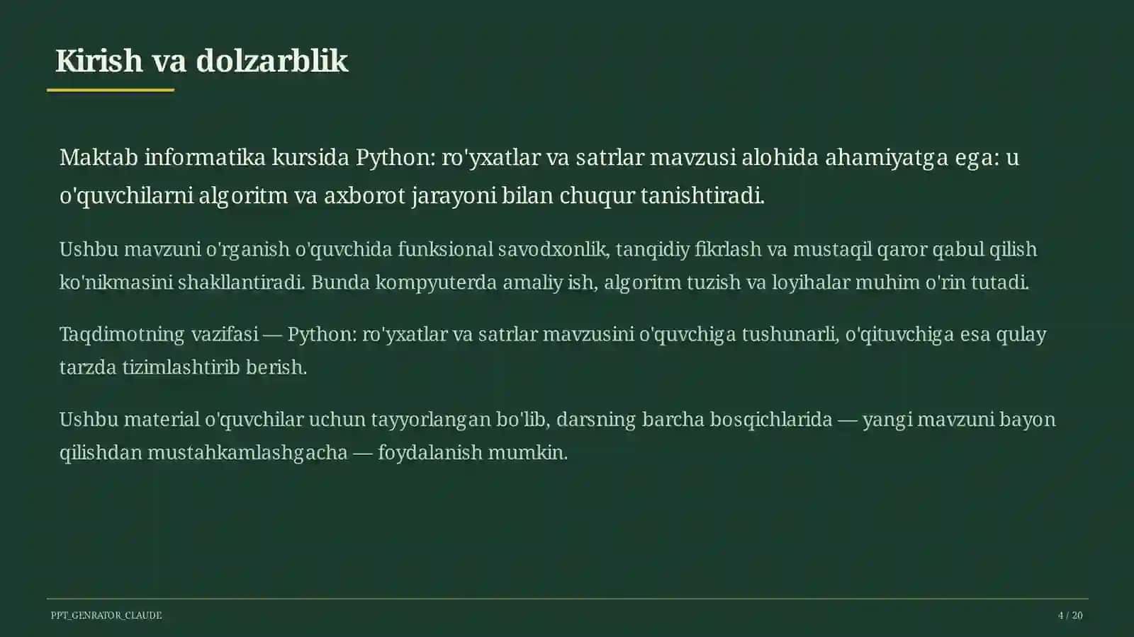 Python: ro'yxatlar va satrlar (9-sinf) 4