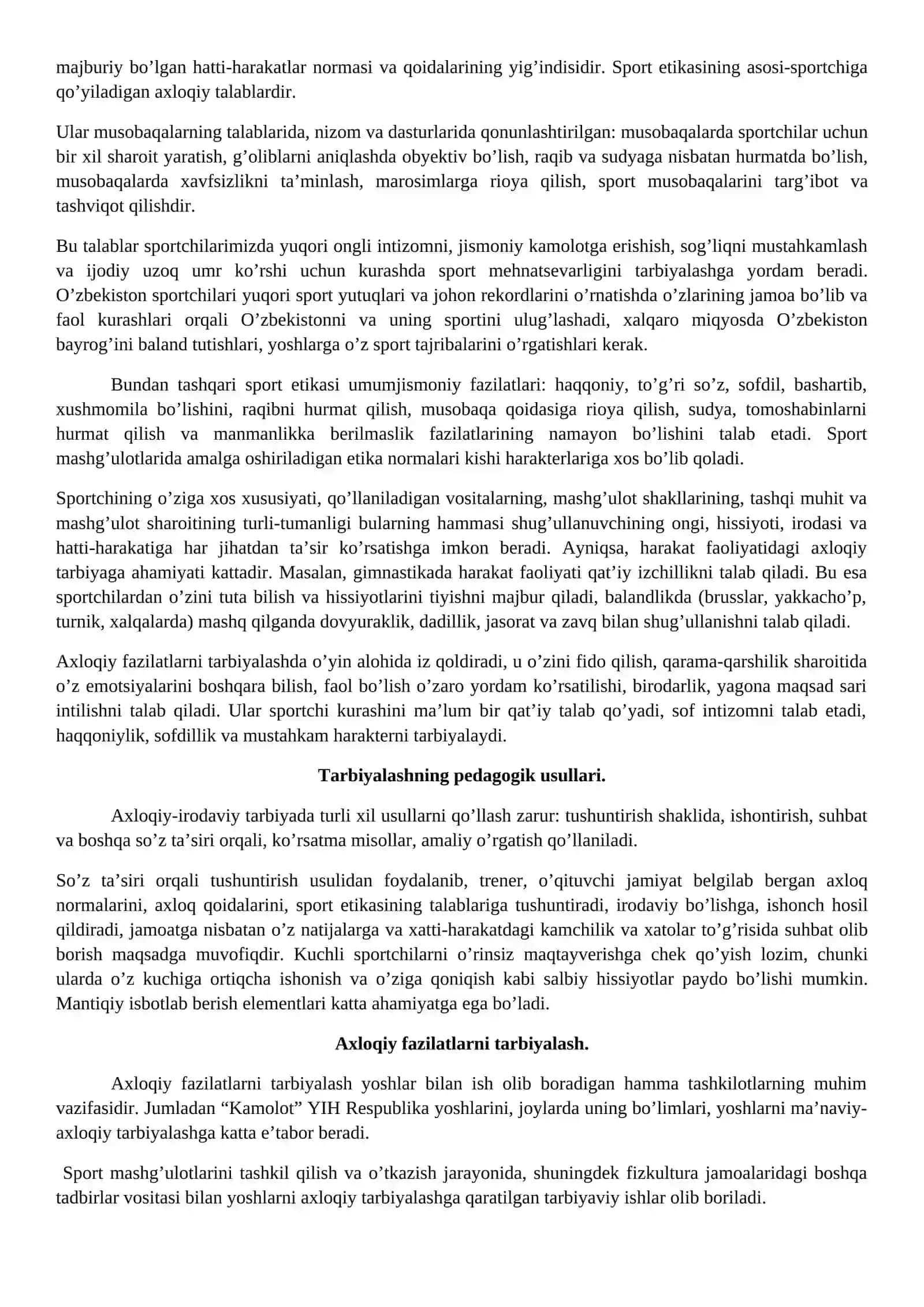 Jismoniy tarbiya va Sportning ijtimoiy-tarbiyaviy va ma’naviy mohiyatlarini o’rganish 4