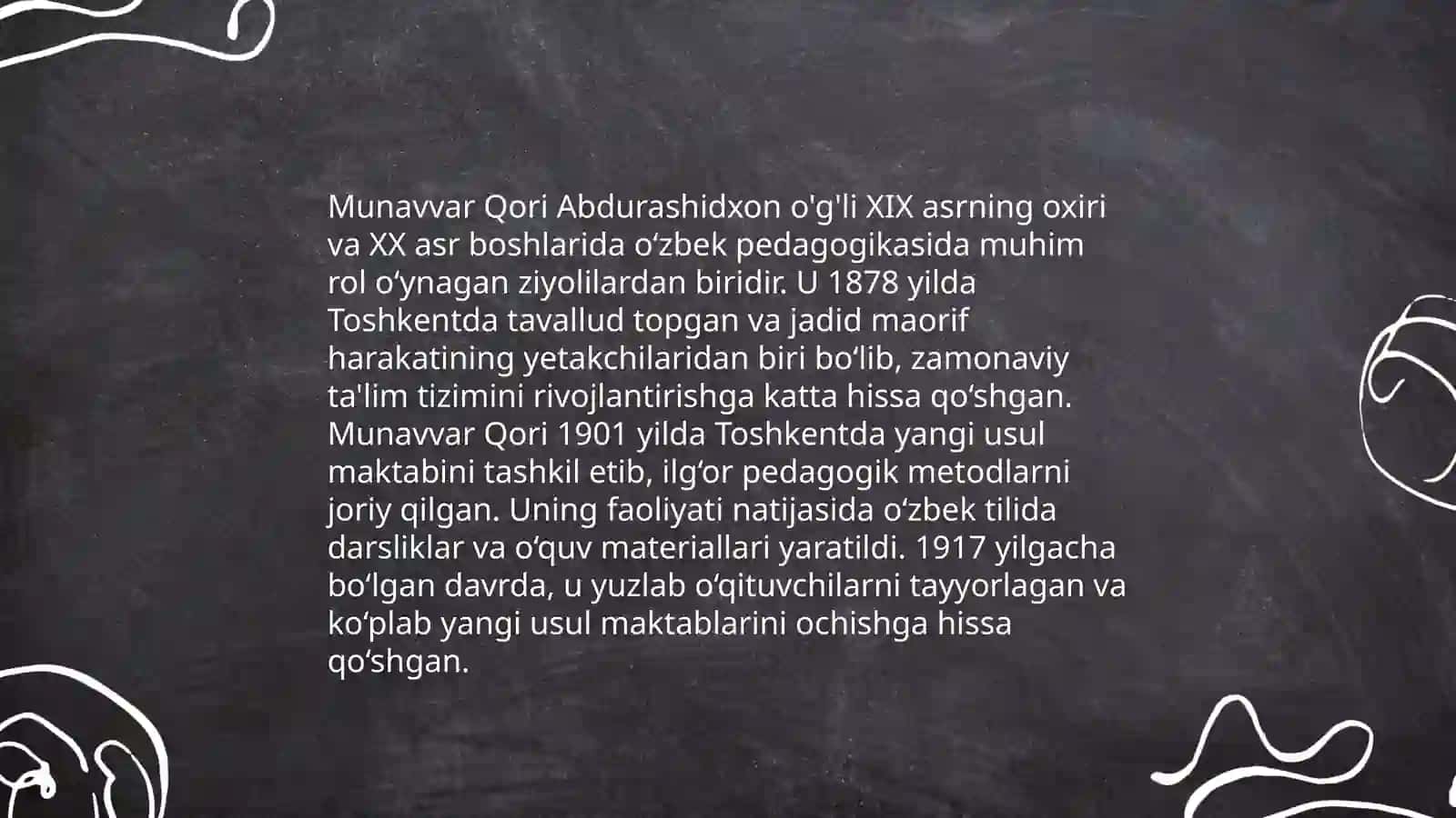 Jadid ma'rifatparvarlarining o'lka ijtimoiy- ma'naviy hayotida tutgan o'mi (Munavvar Qori, Fitrat, Behbudiy, Avloniy va boshq.) 4