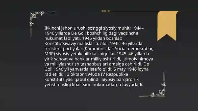 Fransiyada IV-respublikaning ta’sis etilishi (1946-1958) 4
