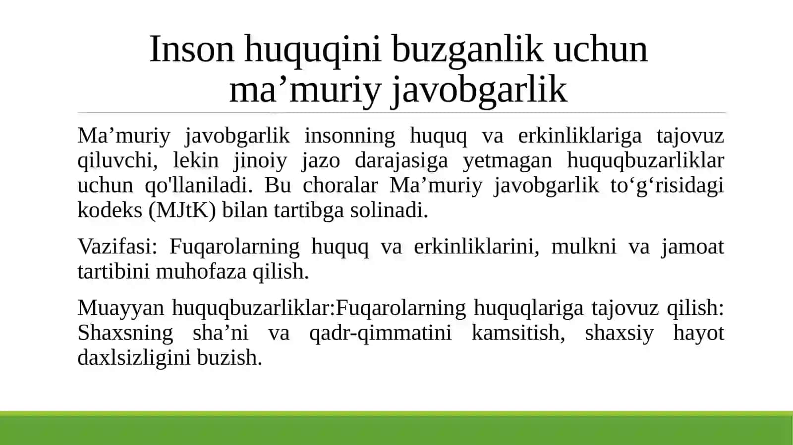 Inson huquqini buzganlik uchun intizomiy javobgarlik. Inson huquqini buzganlik uchun ma’muriy javobgarlik 4