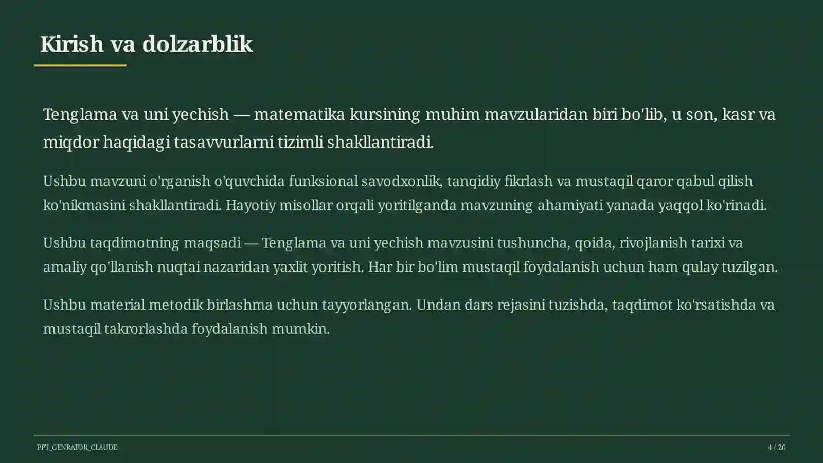 Tenglama va uni yechish (5-sinf) 4