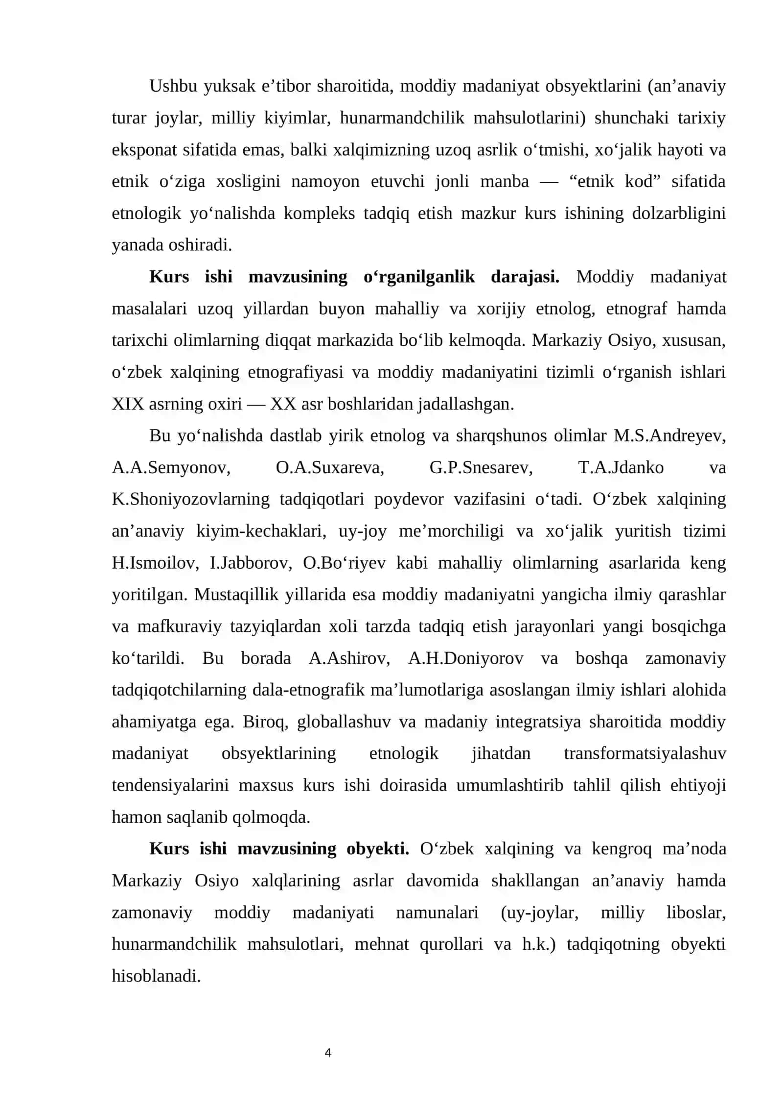 Moddiy madaniyatning etnologik yo‘nalishda tadqiq etilishi KURS ISHI 4