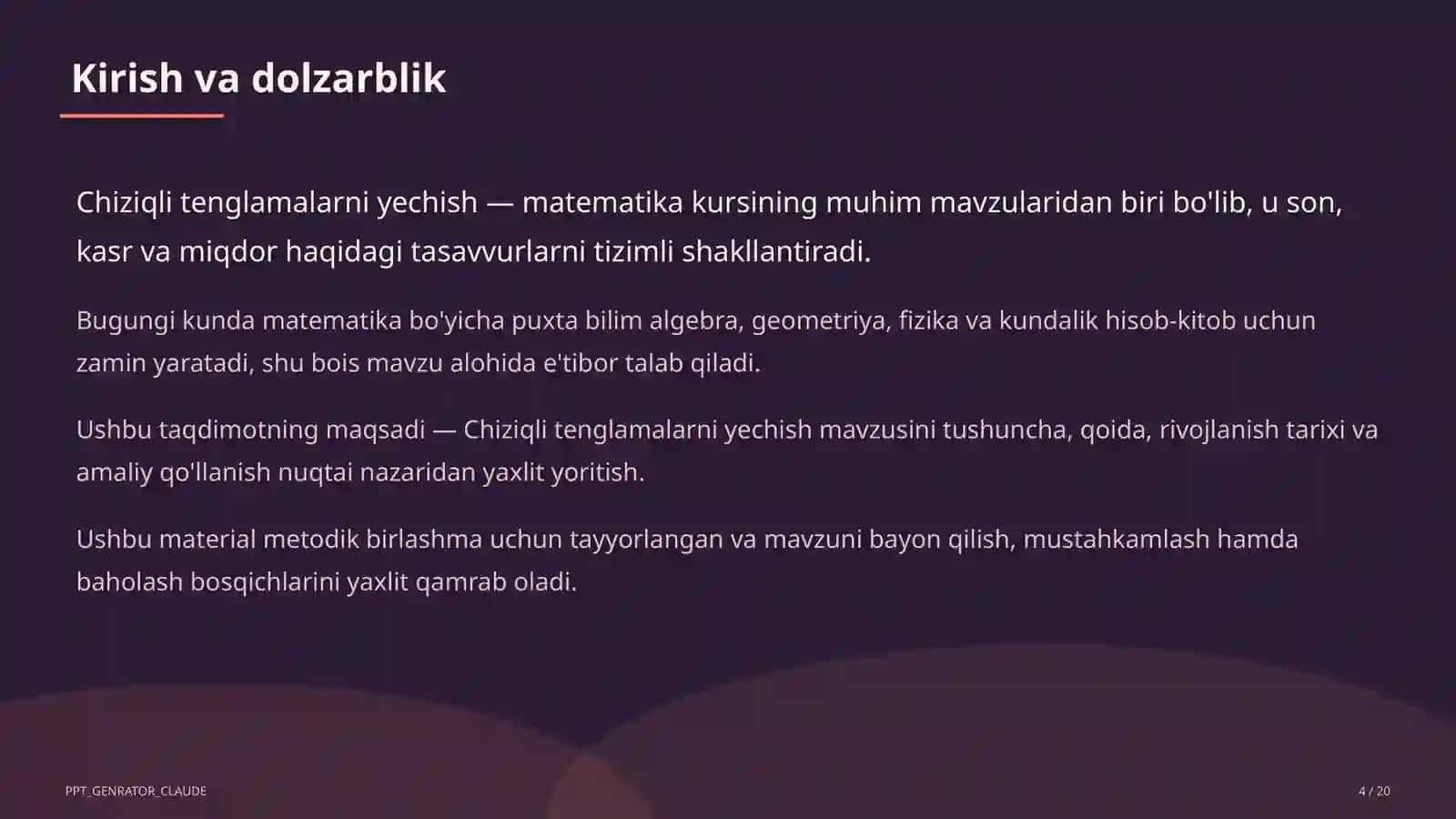 Chiziqli tenglamalarni yechish (6-sinf) 4