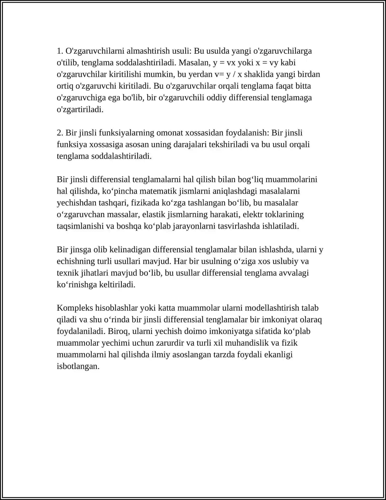 BIR JINSLIGA OLIB KELINADIGAN DIFFERENSIAL TENGLAMANLAR 4
