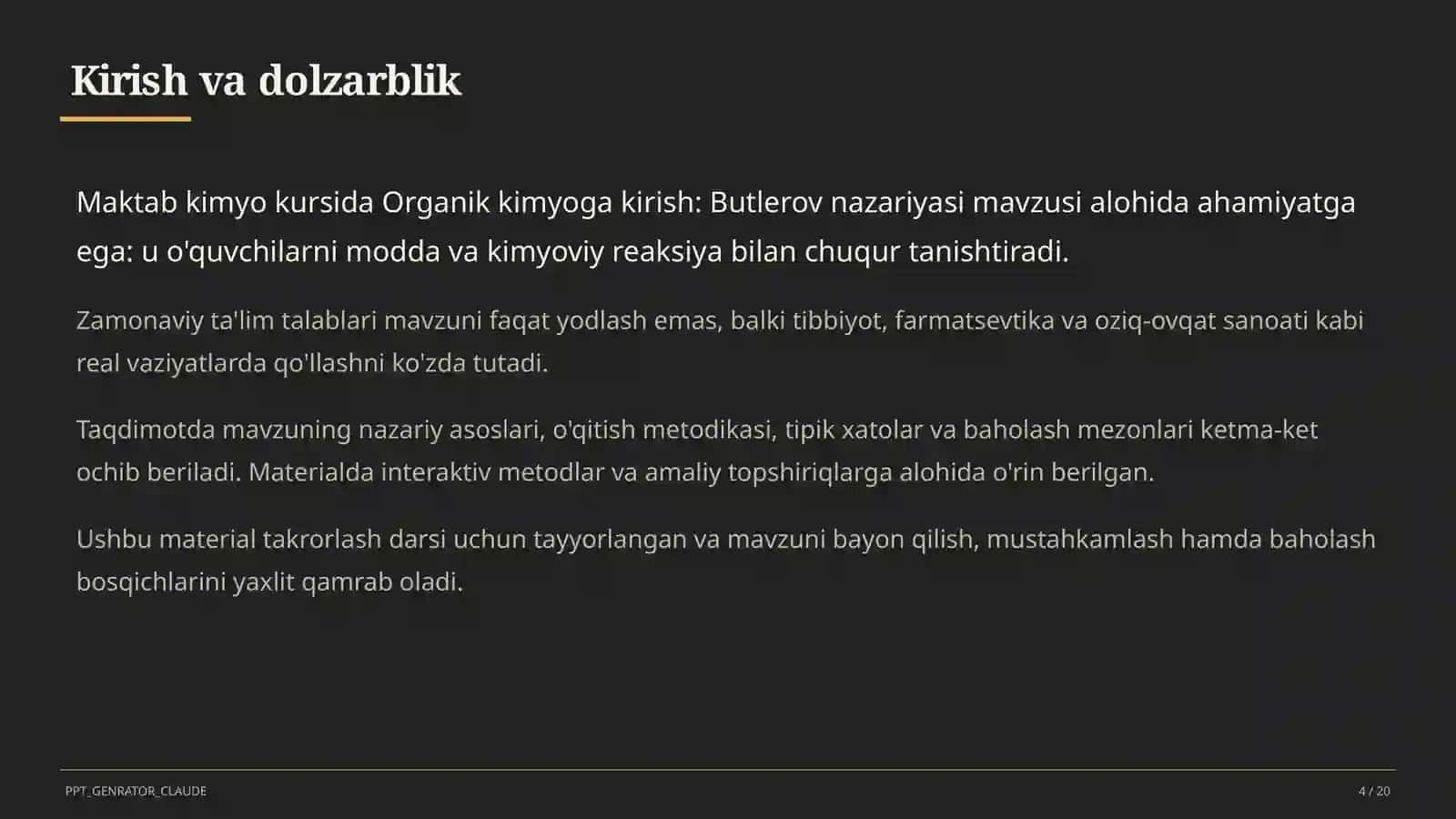 Organik kimyoga kirish: Butlerov nazariyasi (10-sinf) 4