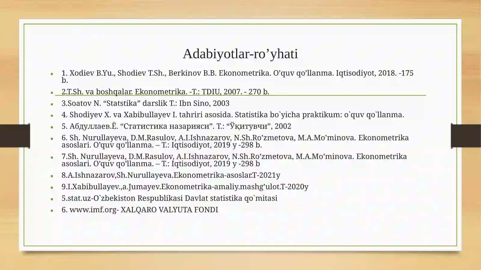 Ekonometrik modellashtirish asoslari 4