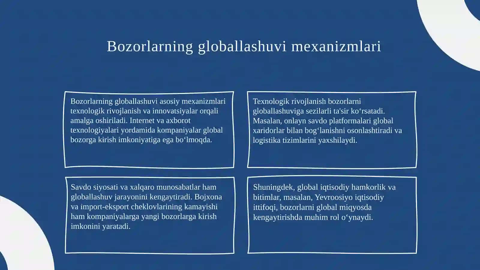 Globallashuv jarayonining rivojlanish yo‘nalishlari 4