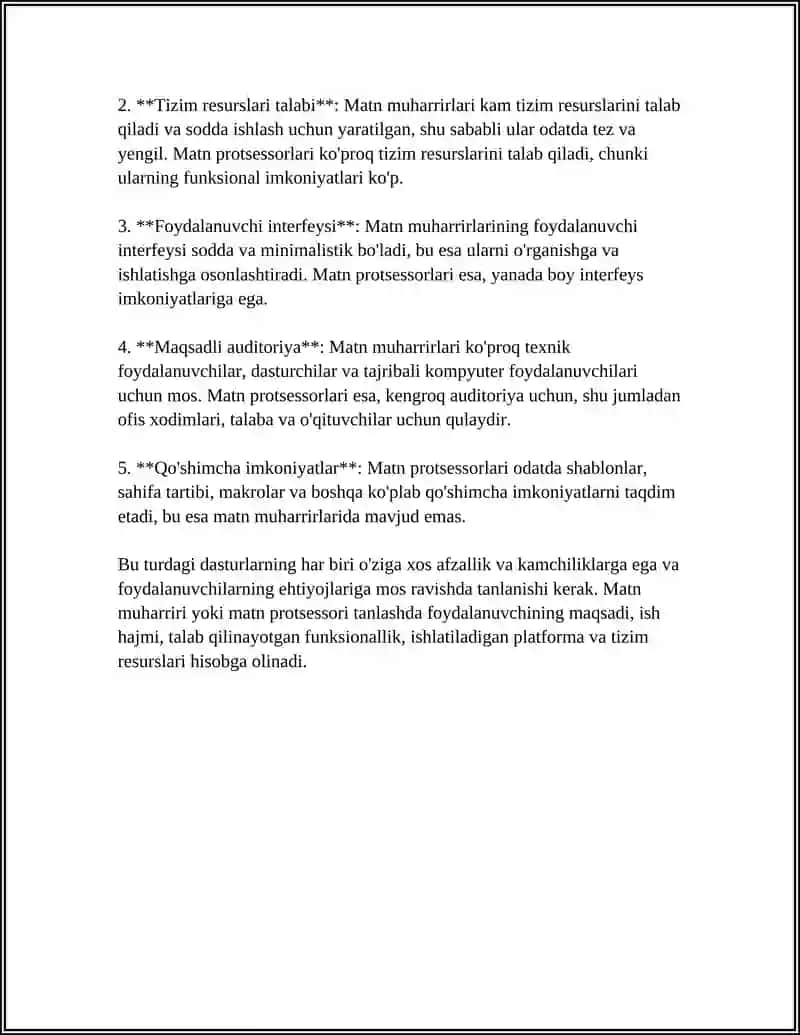 MATNLI MA'LUMOTLARNI QAYTA ISHLASH DASTURIY TA'MINOTI VA TEXNOLOGIYALARI(MATN MUHARRIRI VA MATN PROTSESSORI) 4