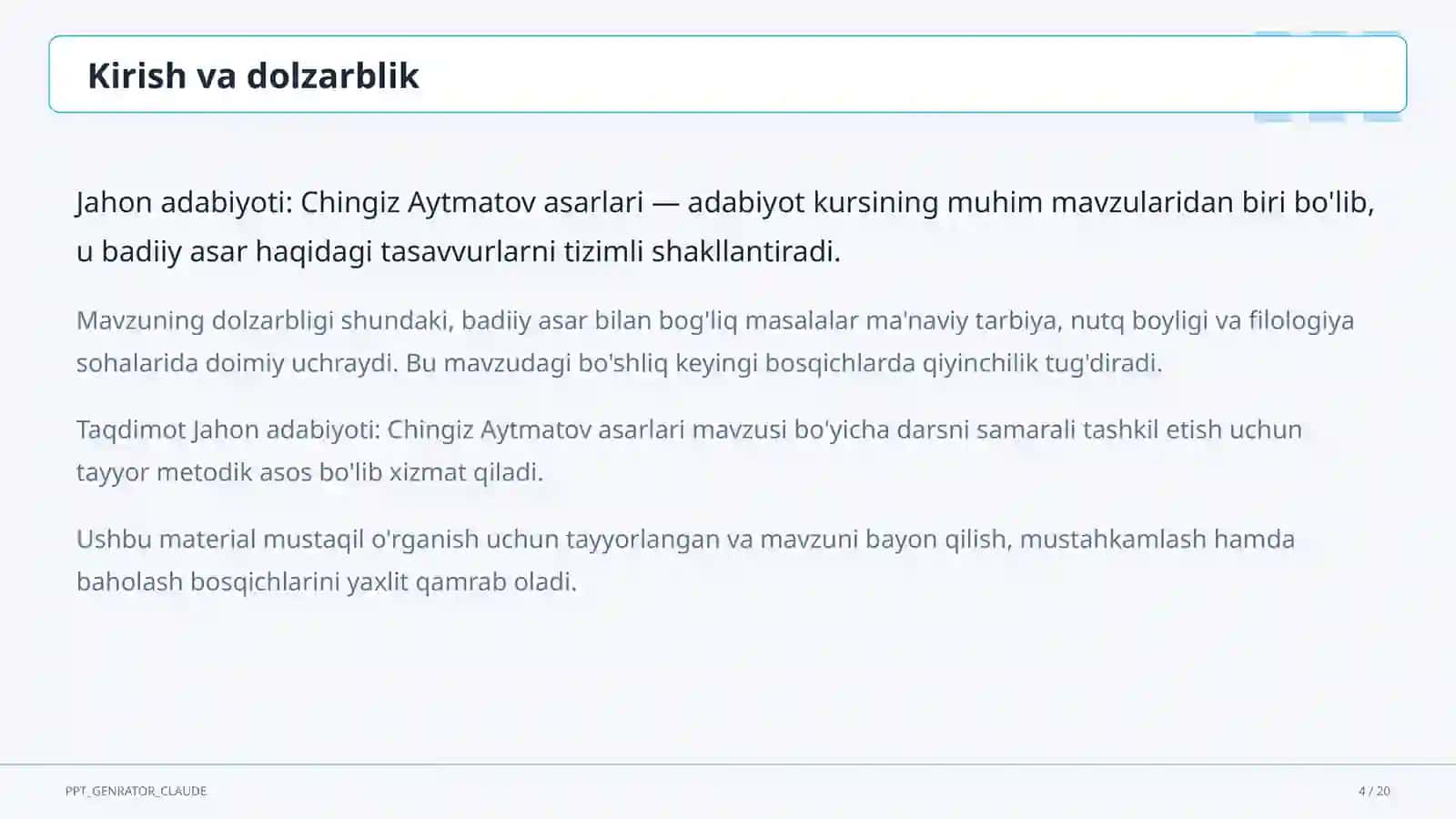 Jahon adabiyoti: Chingiz Aytmatov asarlari (11-sinf) 4