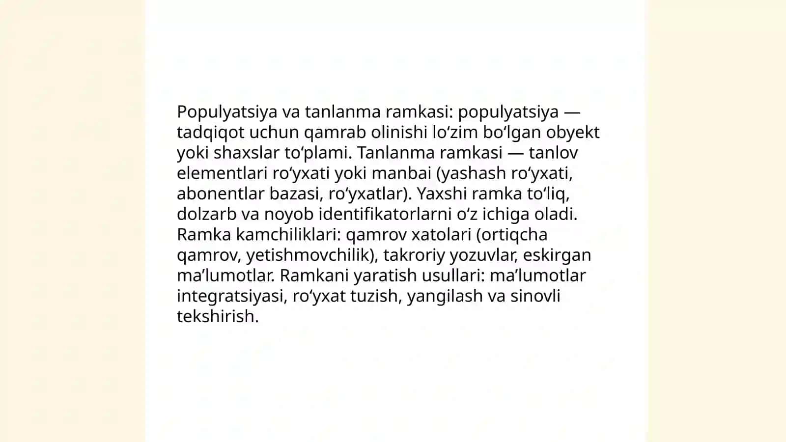 Tanlanmaning reprezentativligi va uni hosil qilish usullari 4