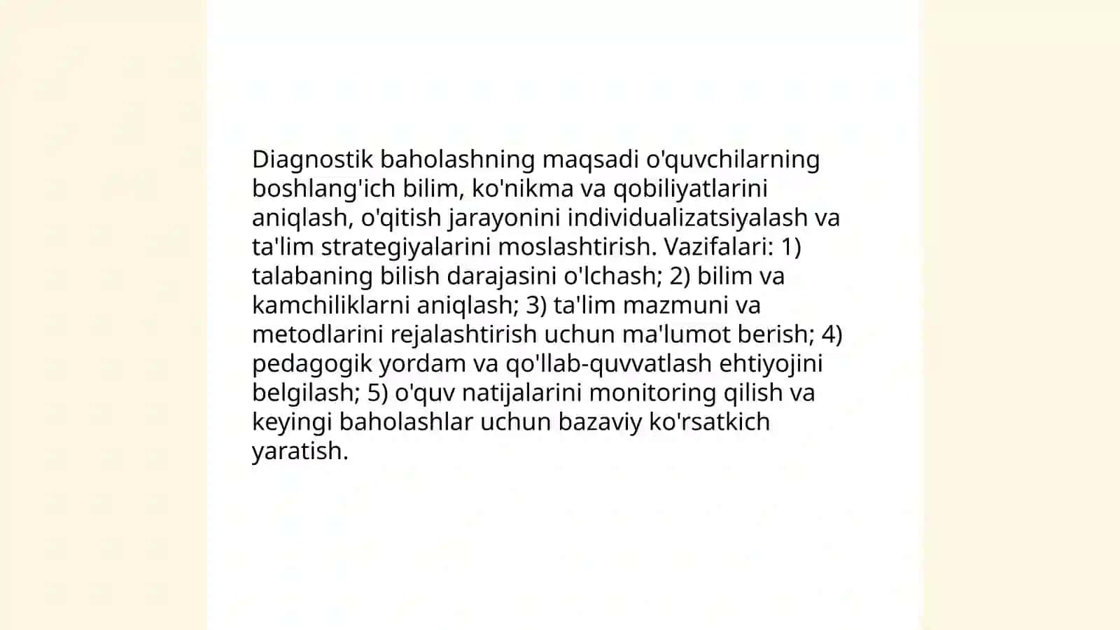 Ta'lim olganlikni tashxis etish 4