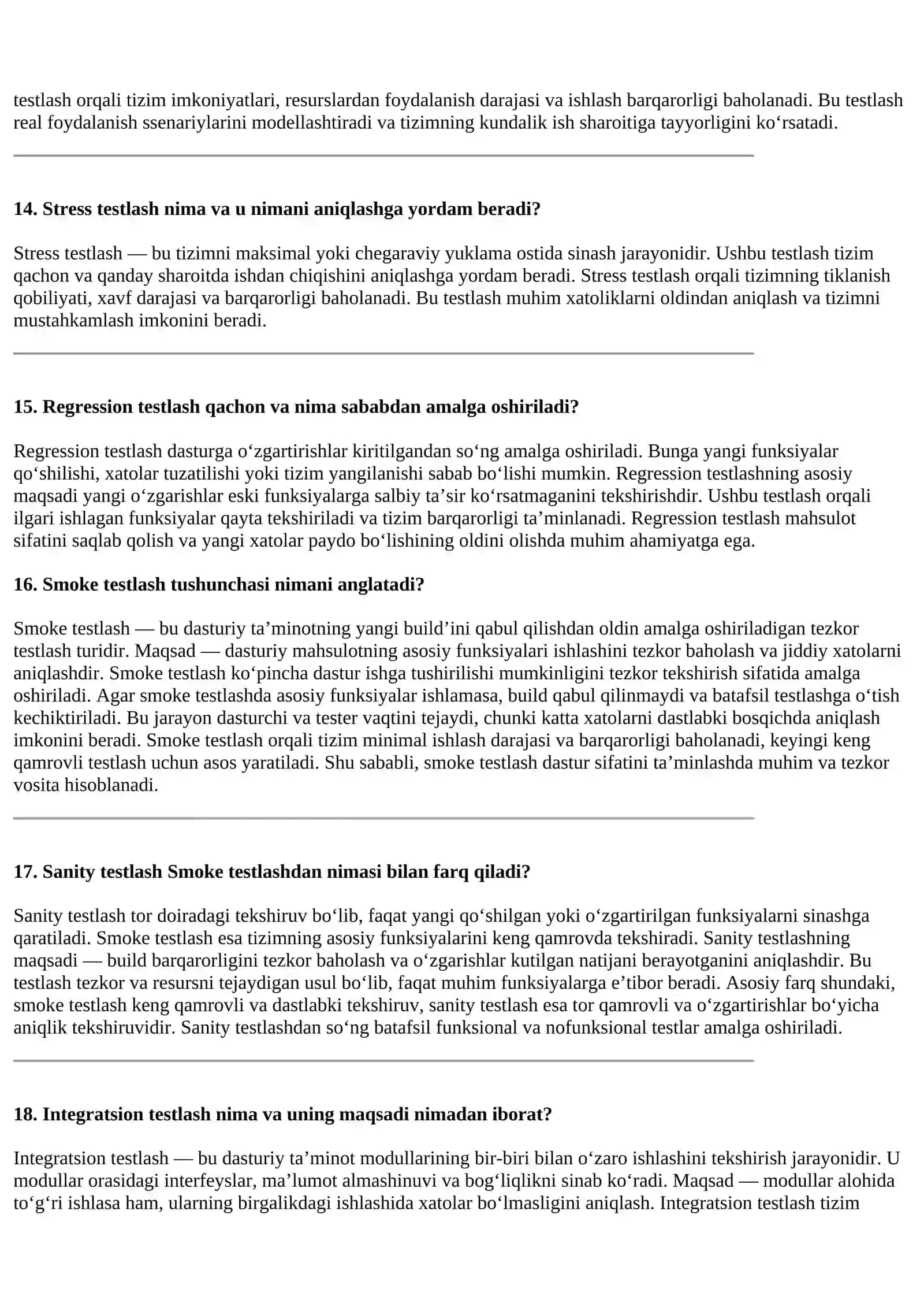 Dasturiy ta’minotni testlash nima va uning asosiy maqsadi nimadan iborat? 4
