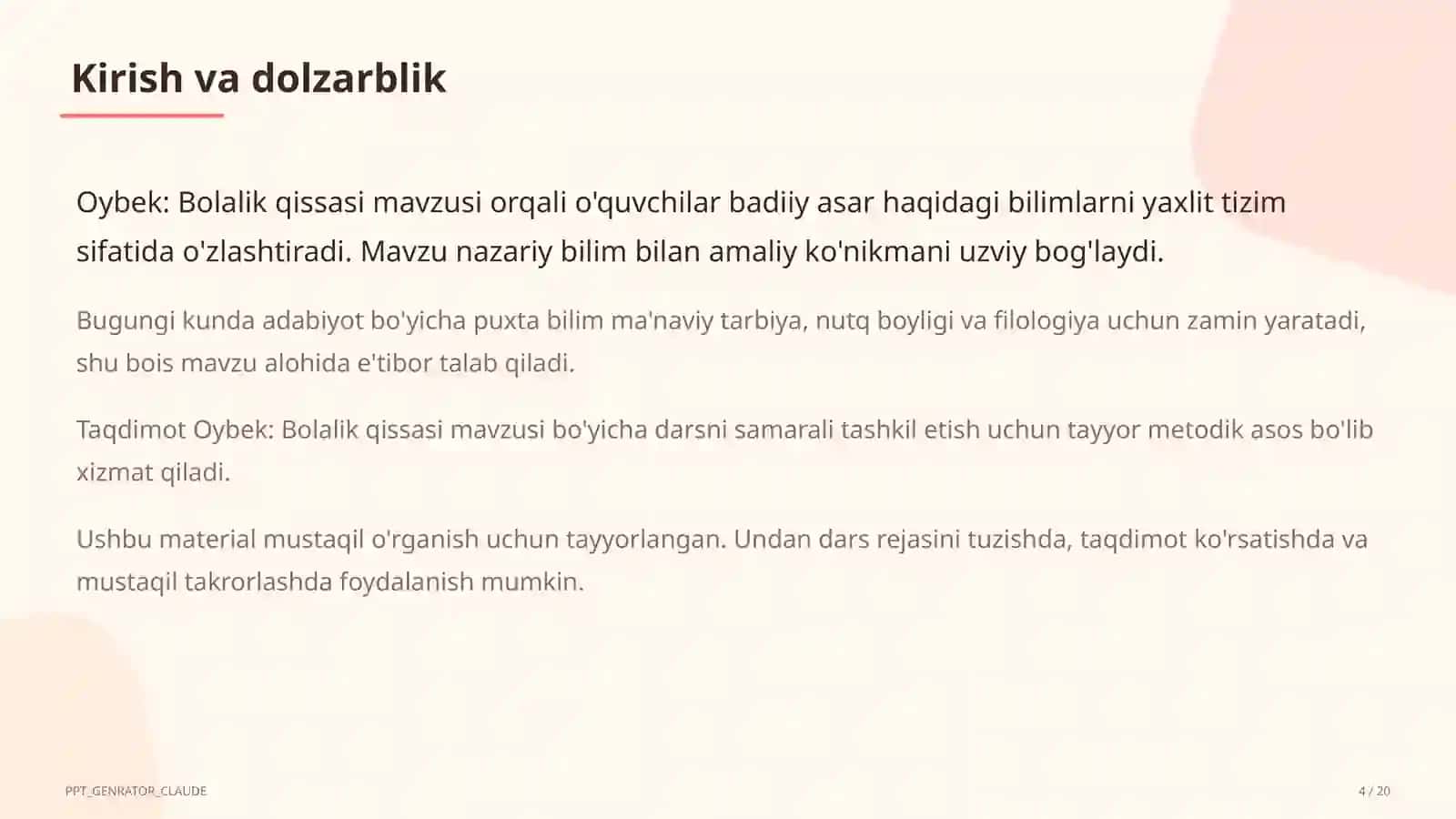 Oybek: Bolalik qissasi (6-sinf) 4