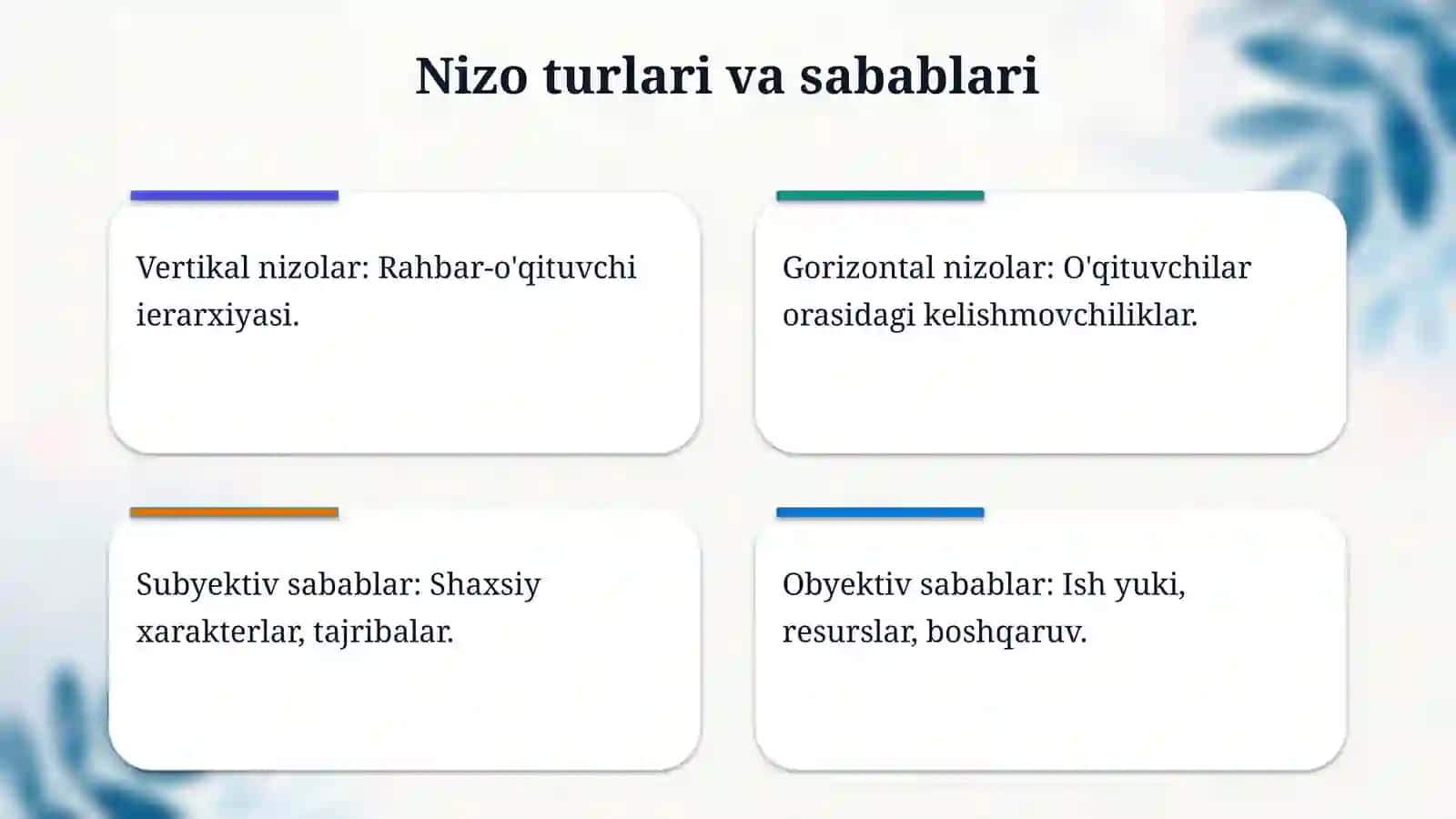 pedagogik konfliktologiya taʼlim mussasasi raxbar xodimlar va oʻqituvchilarimiz oʻrtasidagi konfliktlar 4