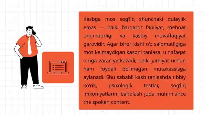 Kasbtanlashda Salomatlikning Ahamiyati va Kasblarning Tibbiy Jihatdan Nomuvofiqligi 4