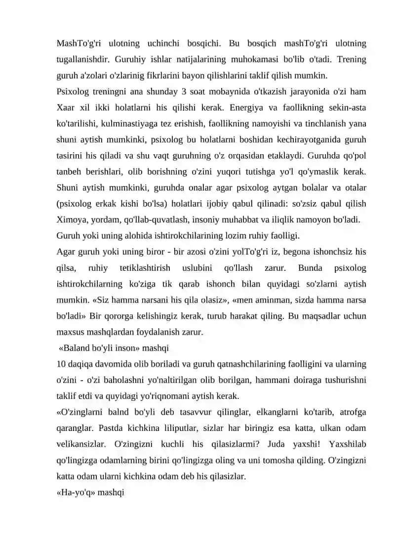 Shaxsning o'zini anglash jarayonini rivojlantirishda treningning o'rni 4