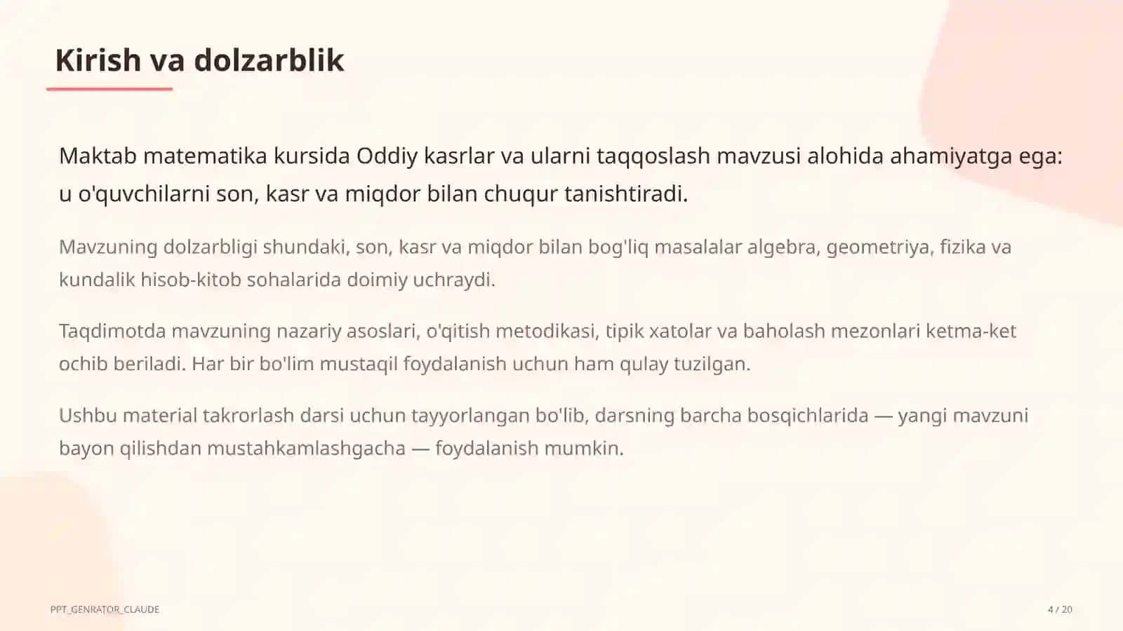 Oddiy kasrlar va ularni taqqoslash (5-sinf) 4