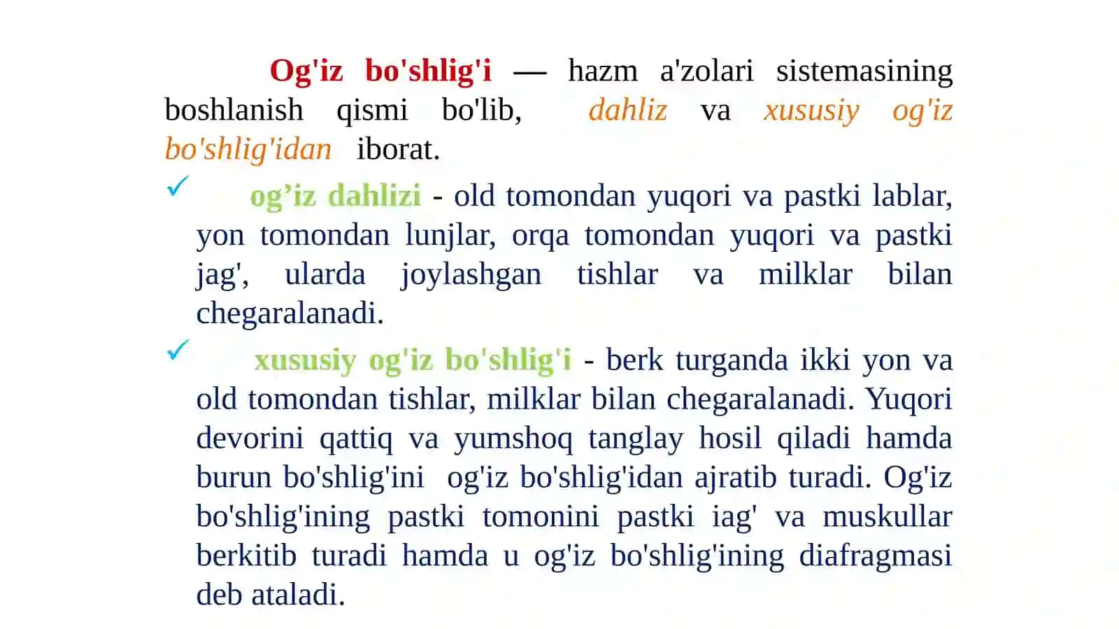 Ovqat hazm qilish tizimi. Og’iz bo’shlig’i anatomiyasi va fiziologiyasi 4