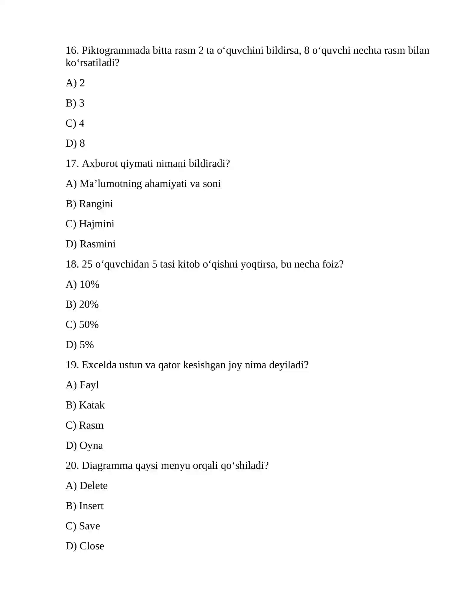 5-sinf 3-chorak uchun 30 talik test 4