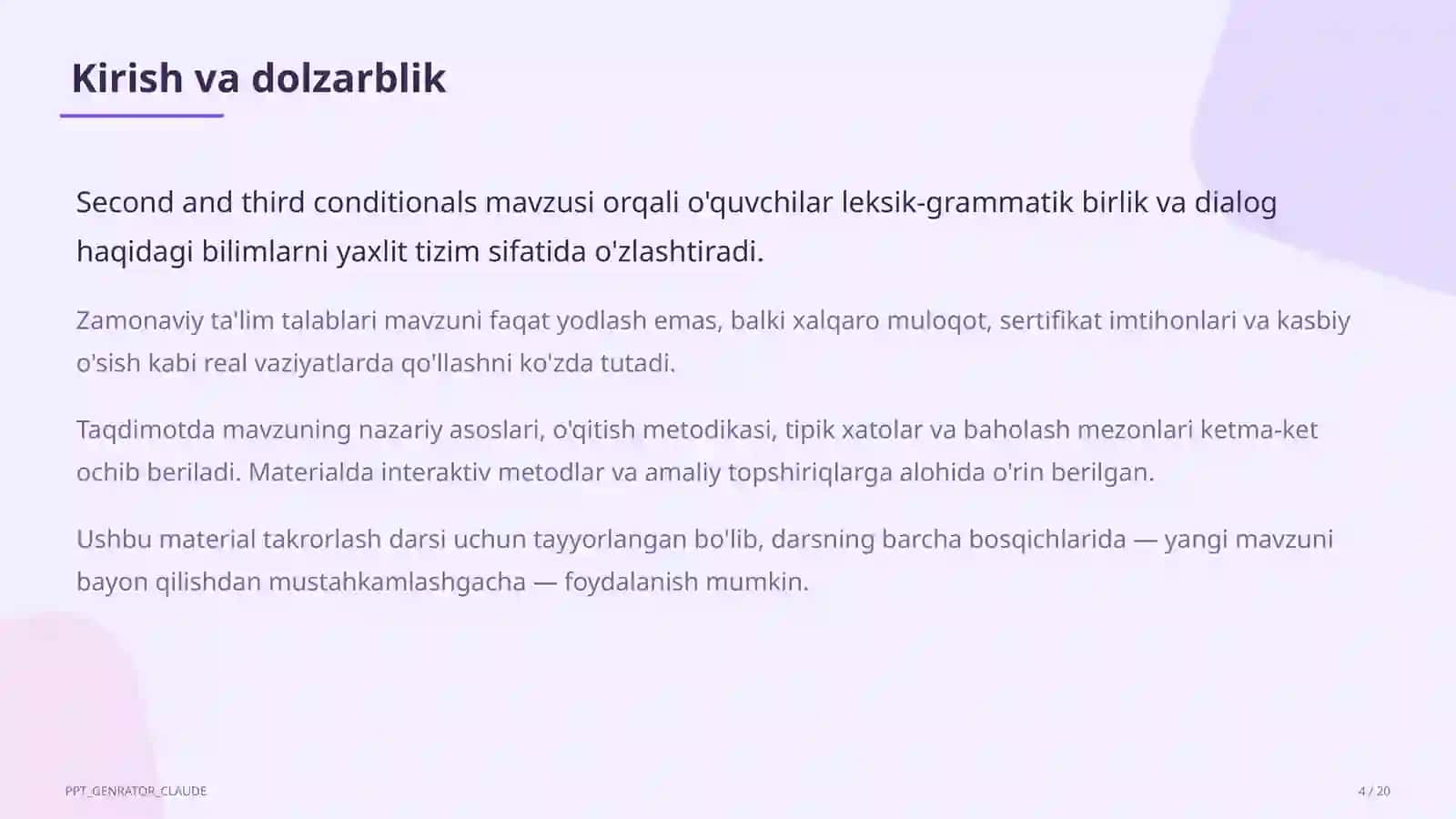 Ingliz tili (1–11) — takrorlash darsi uchun 4