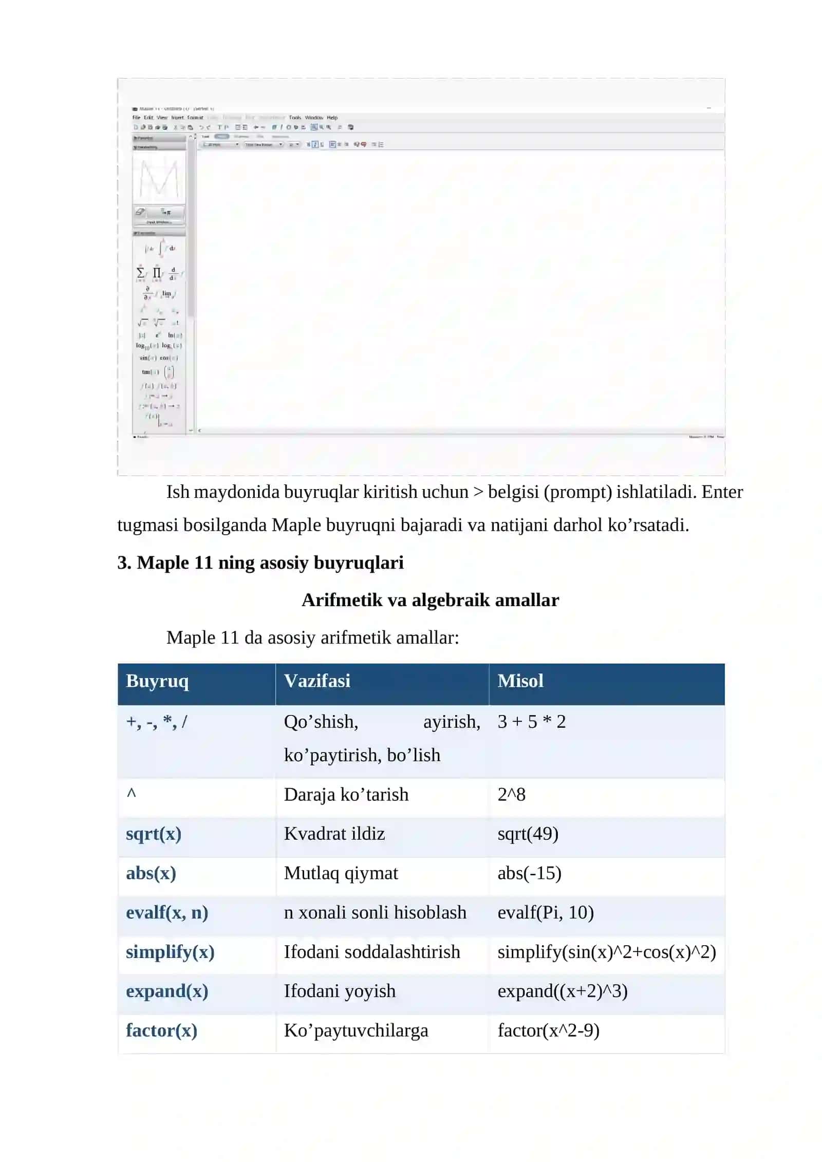 MAPLE INTERFEYSI BUYRUQLARI 4