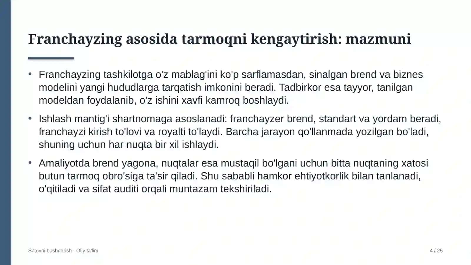 Loyiha institutlarida franchayzing asosida sotuv tarmog'ini kengaytirish 4