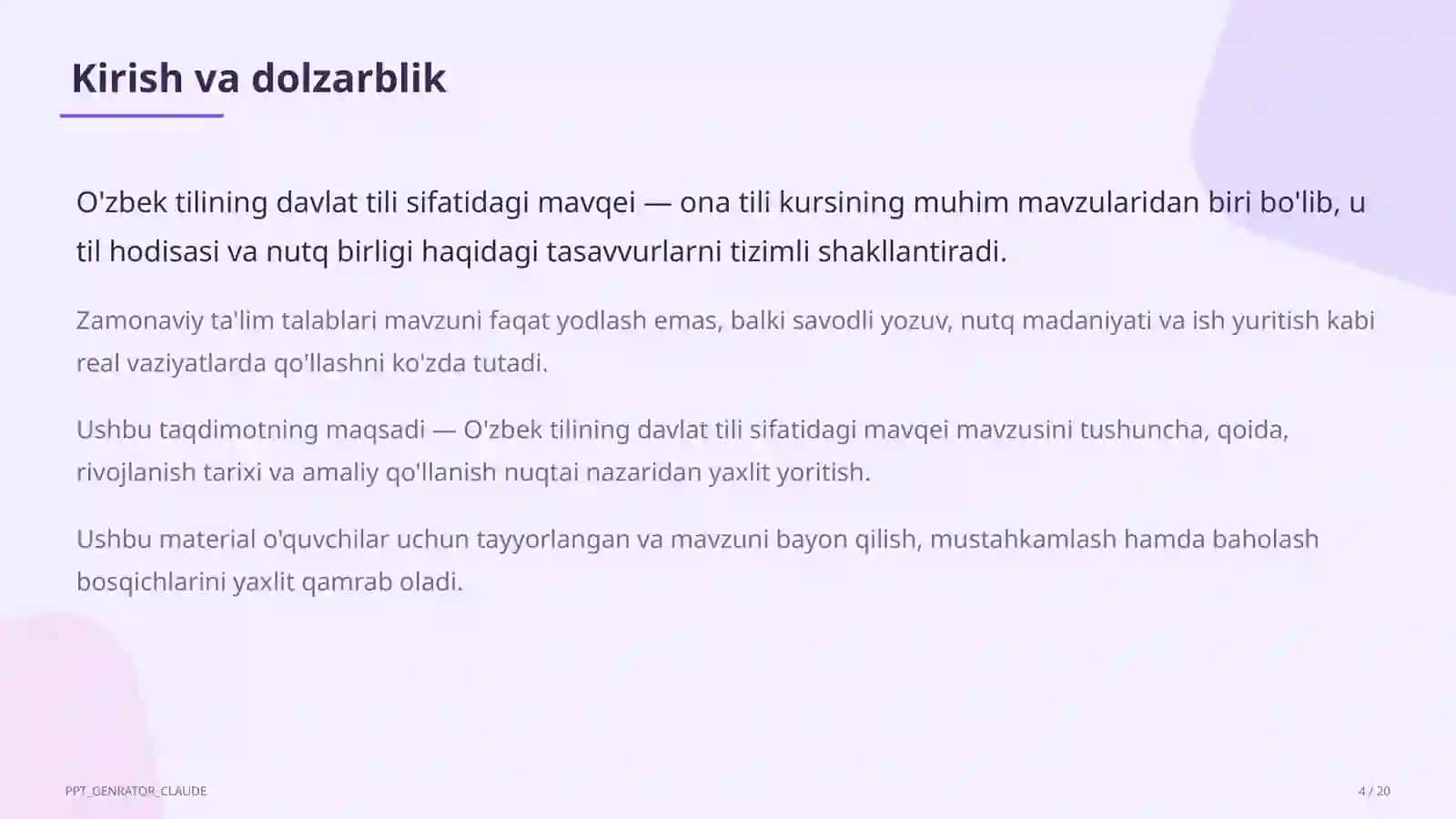 O'zbek tilining davlat tili sifatidagi mavqei (11-sinf) 4