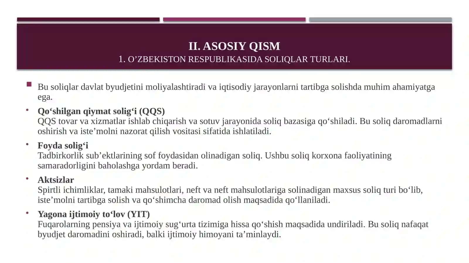 O’zbekiston Respublikasida soliqlar turlari va soliq tekshiruvlarining o’tkazish tartiblari 4