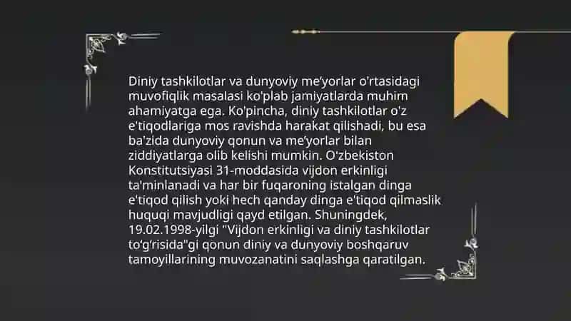 Diniy Tashkilotlarning Zamonaviy Dunyoviy Me'yorlarga Moslashuvining Ahamiyati 4