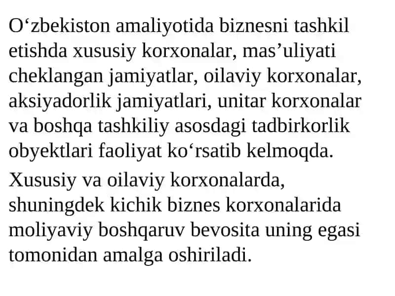MOLIYAVIY MENEJMENTNI TASHKIL ETISH MEXANIZMI VA KORXONALARDA TASHKILIY XUSUSIYATLARI 4