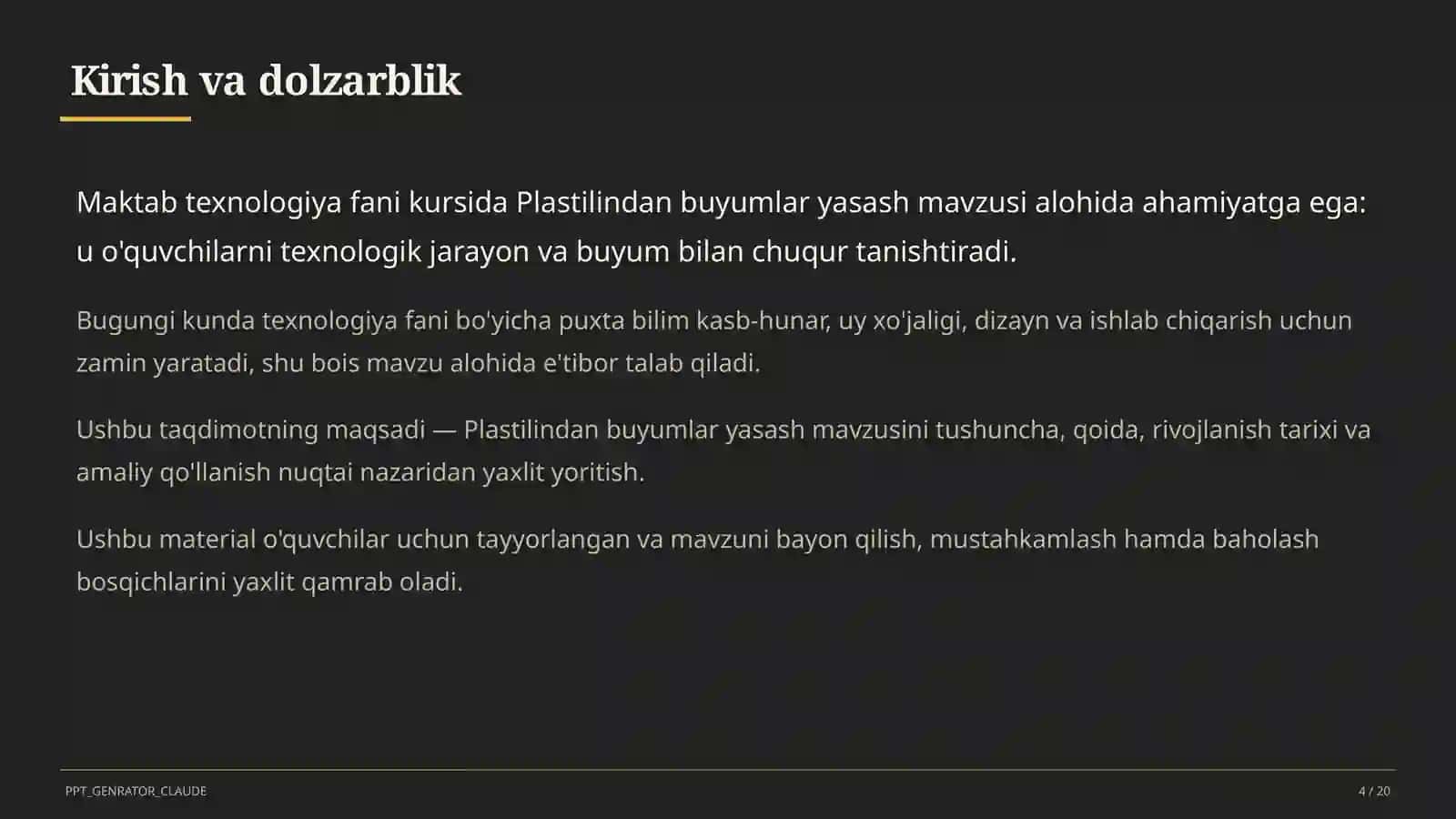 Plastilindan buyumlar yasash (1-sinf) 4