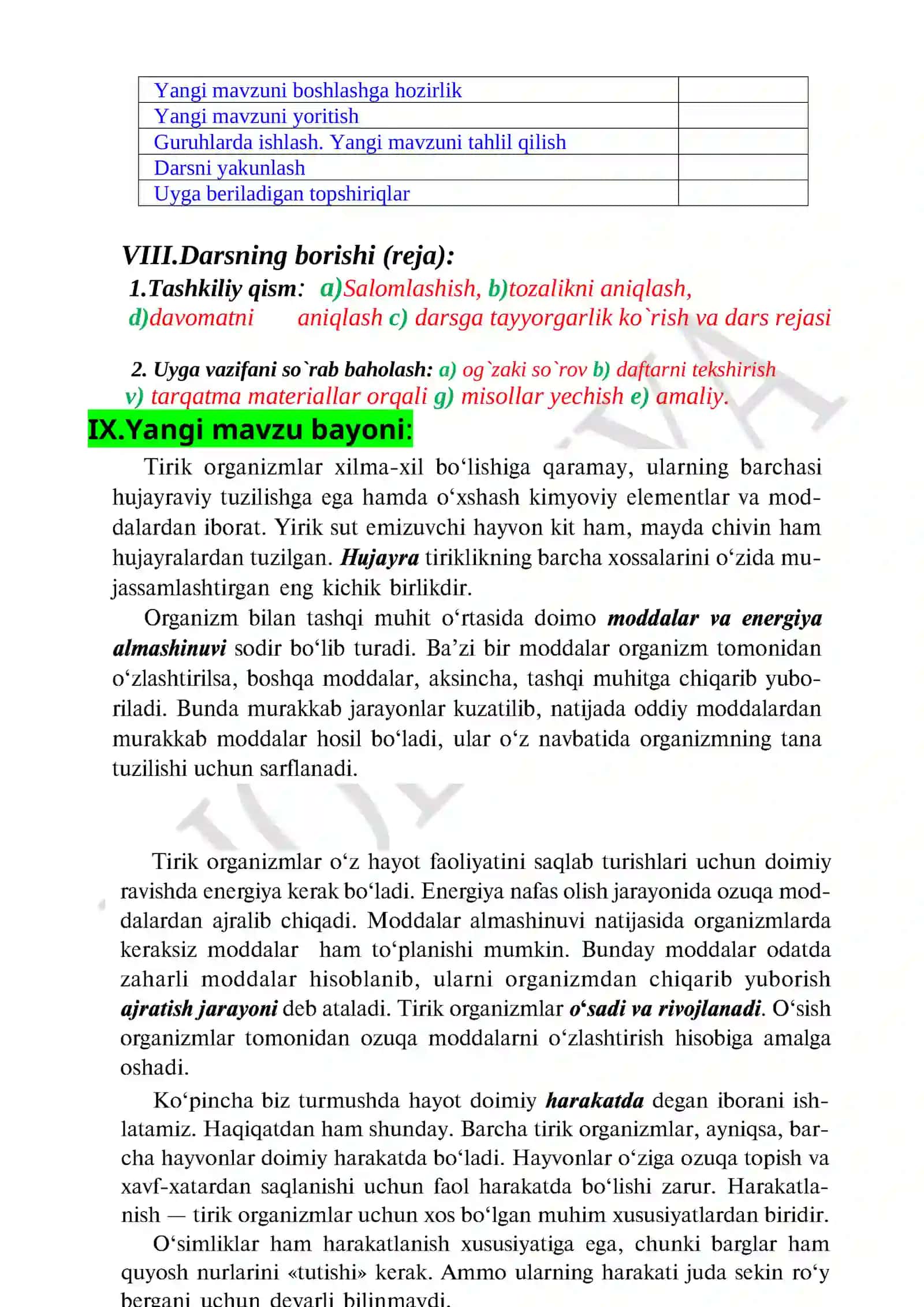 Biologiya konspekt 2026 4