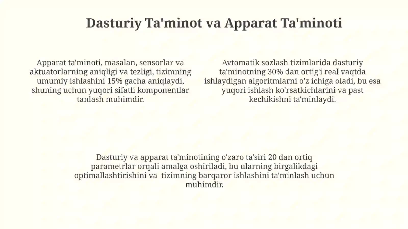 Avtomatik rostlash sistemalariga quyiladigantalablar 4