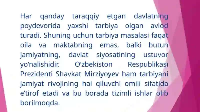 0'zbekiston Respublikasi Prezidenti Sh.M.Mirziyoyev asarlarida ta’lim tarbiya masalalari 4