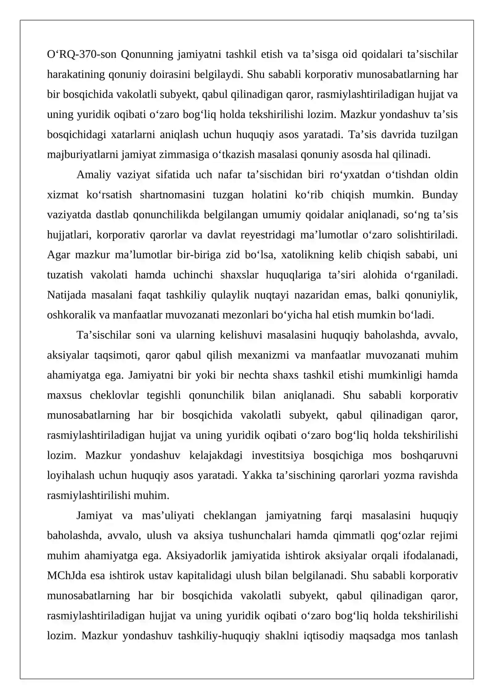 Aksiyadorlik jamiyatini tashkil etish va davlat ro‘yxatidan o‘tkazish: Ta’sischilar, ustav va aksiyalarni joylashtirish masalalari 4