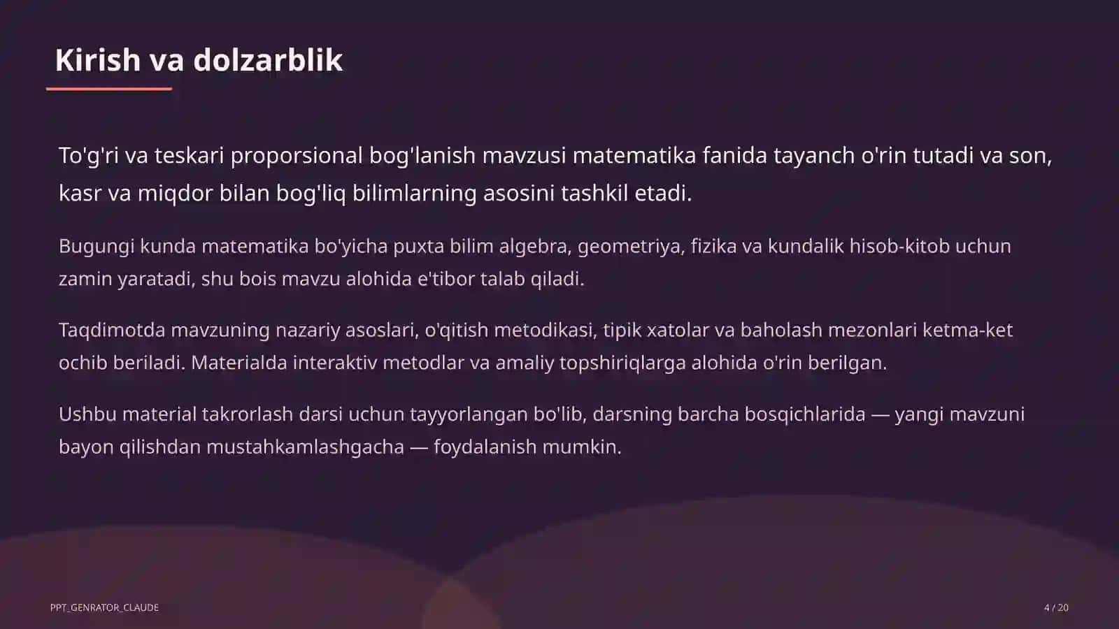 To'g'ri va teskari proporsional bog'lanish (6-sinf) 4