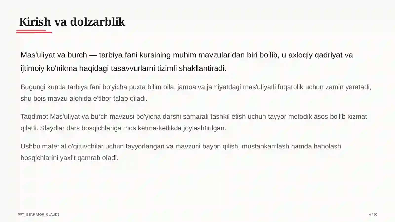 Tarbiya fani (1–11) — o'qituvchilar uchun 4